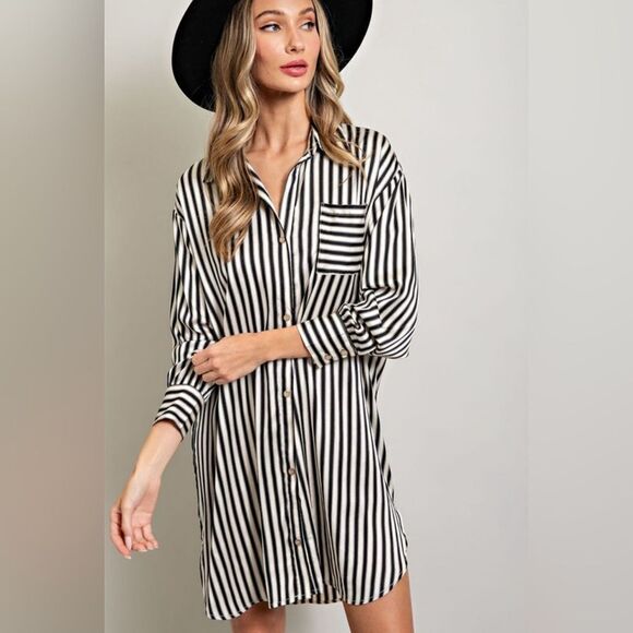 933. STRIPE SHIRT MINI DRESS - Picture 1 of 10
